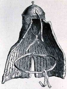 Nubian hjelm, fra The History of Mankind, bind III, af prof. Friedrich Rayzel, 1898 af English School